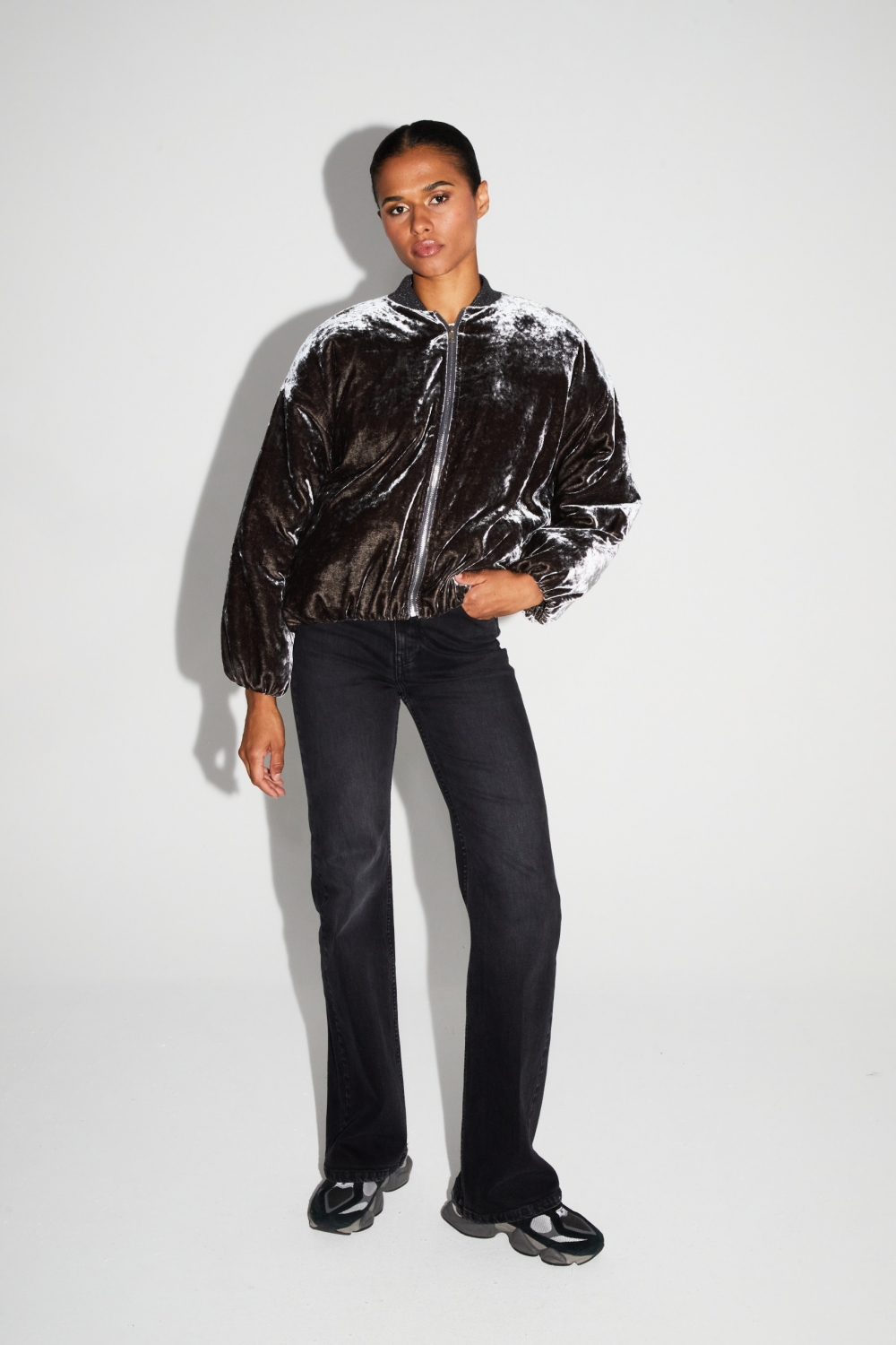 Bomber Nicki Velours Marbré Gris fabriqué en Italie