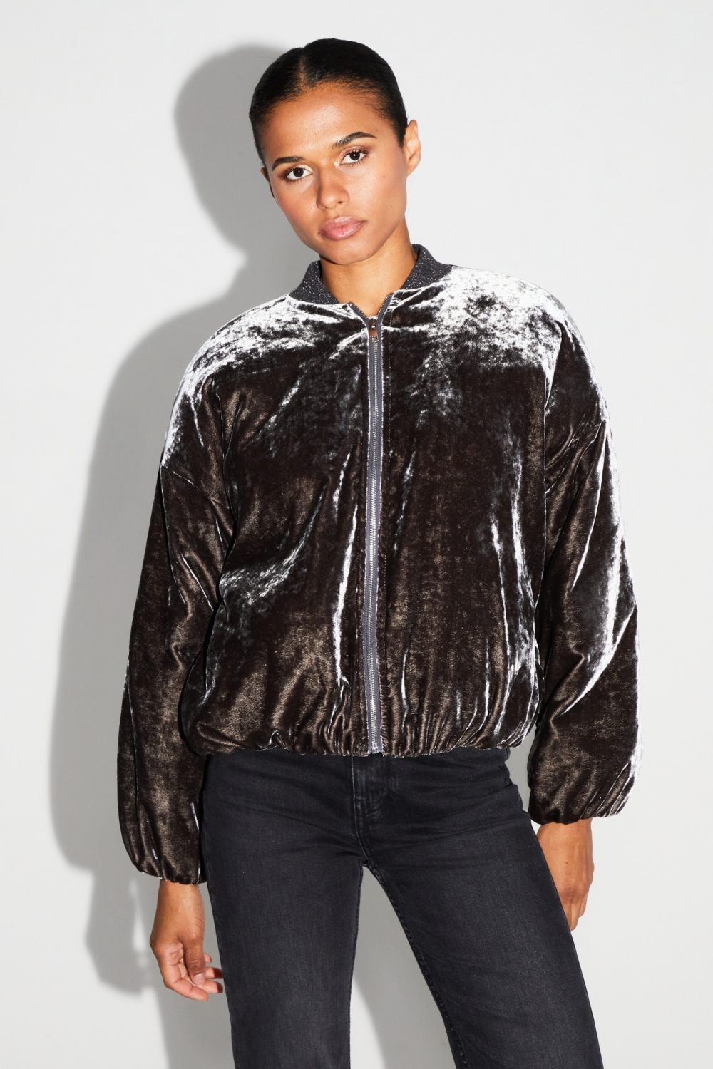 Bomber Nicki Velours Marbré Gris fabriqué en Italie