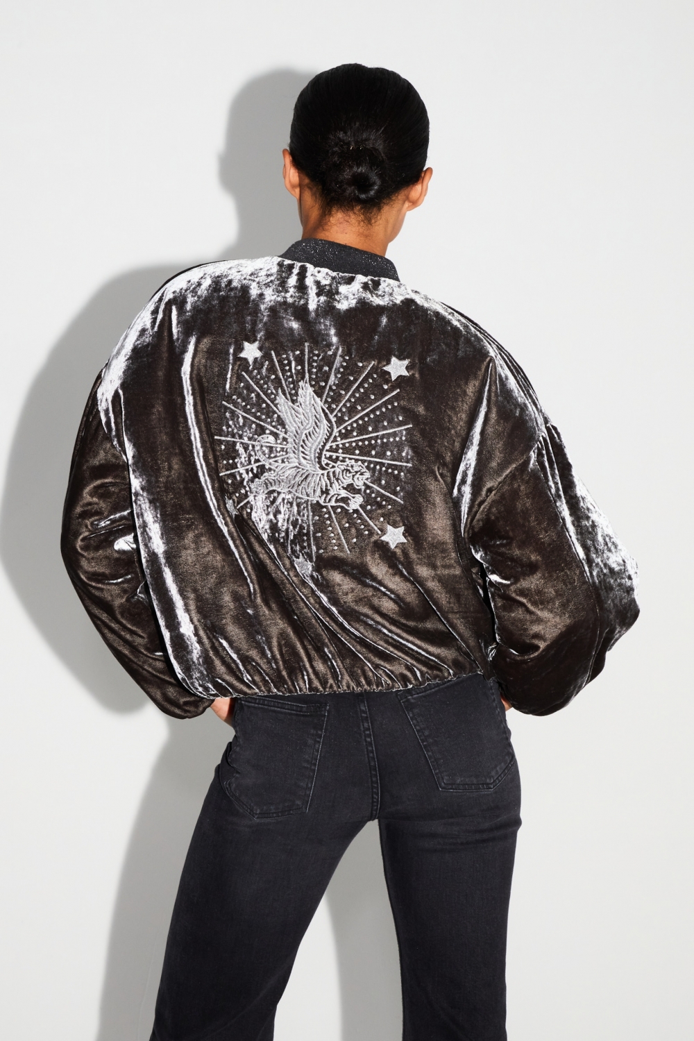 Bomber Nicki Velours Marbré Gris fabriqué en Italie
