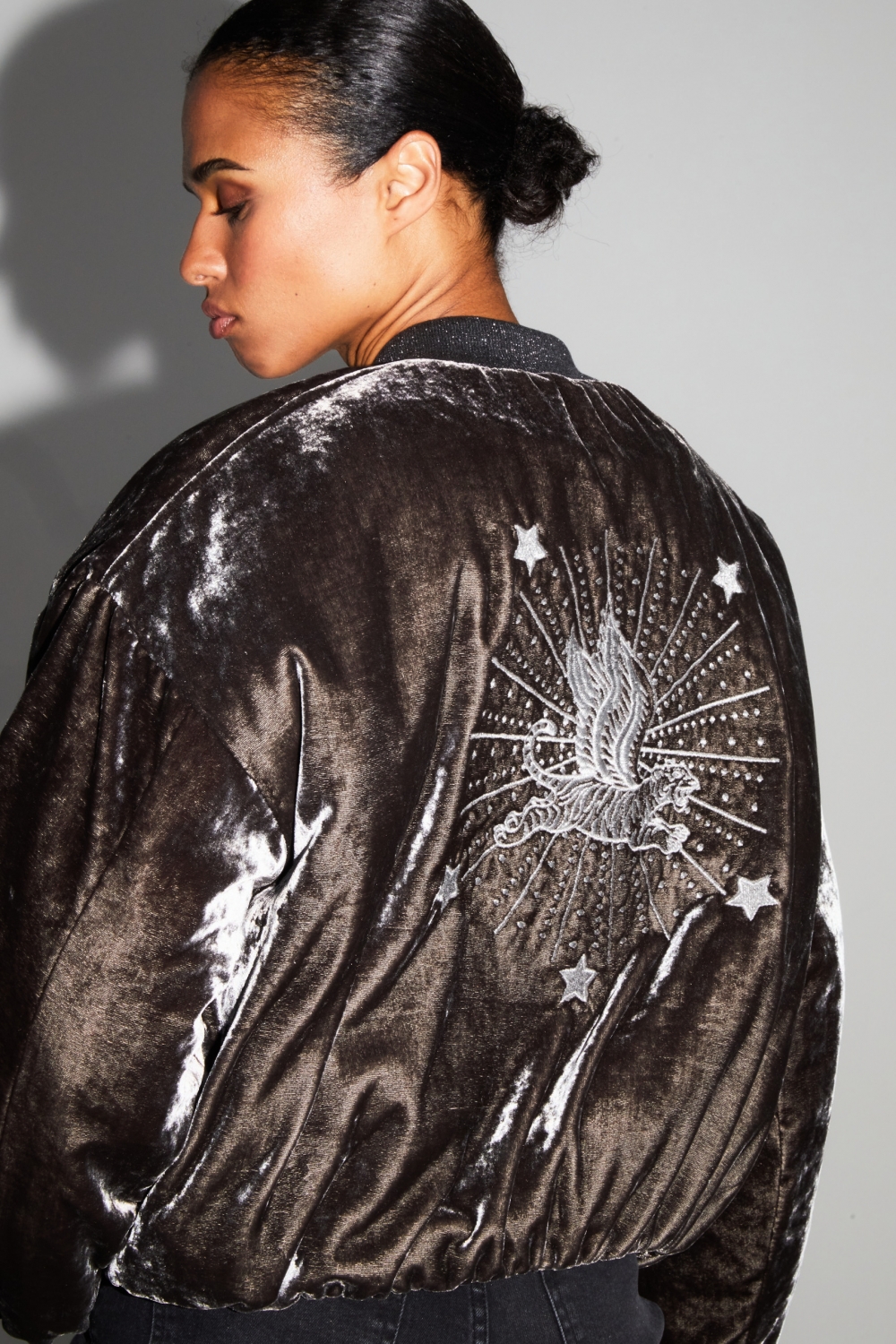Bomber Nicki Velours Marbré Gris fabriqué en Italie