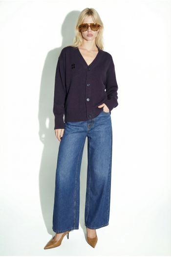Cardigan Mira basique Navy fabriqué en Italie.