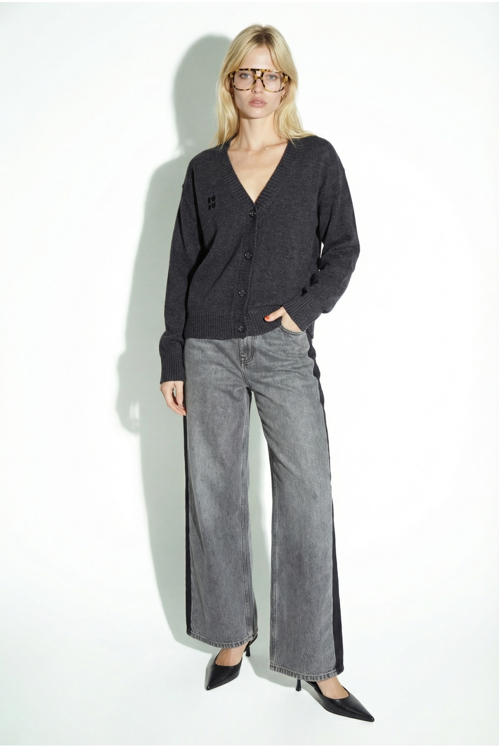 Cardigan Mira basique gris chiné fabriqué en Italie