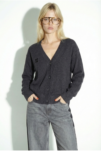 Cardigan Mira basique gris chiné fabriqué en Italie