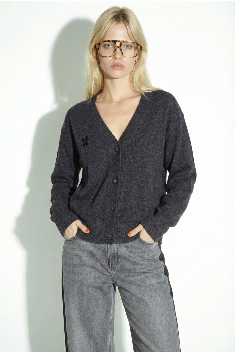 Cardigan Mira basique gris chiné fabriqué en Italie