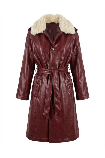 Bordeauxrode vinyl trenchcoat, gemaakt in Italië