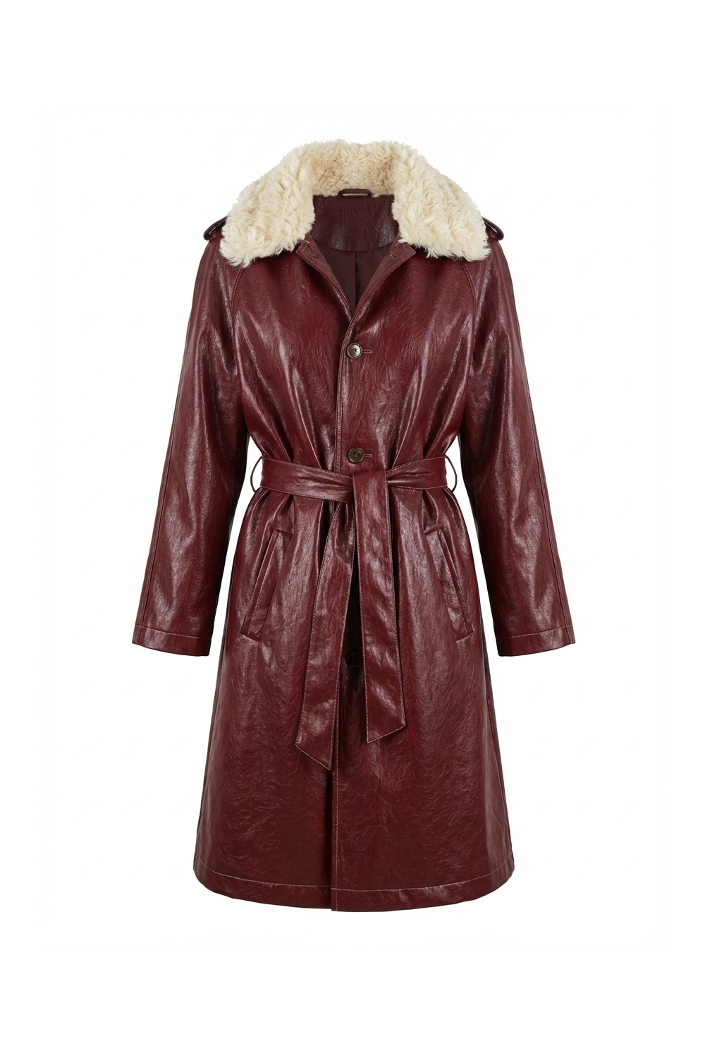 Bordeauxrode vinyl trenchcoat, gemaakt in Italië