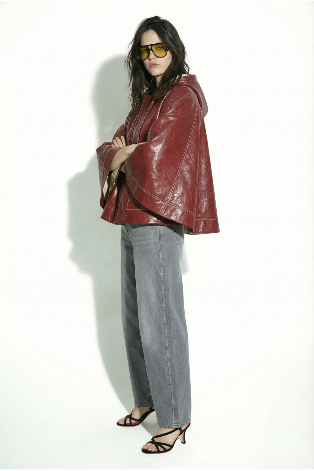 Burgundy vinyl cape made in Italy