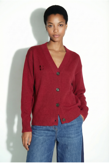 Cardigan Mira basique bordeaux fabriqué en Italie