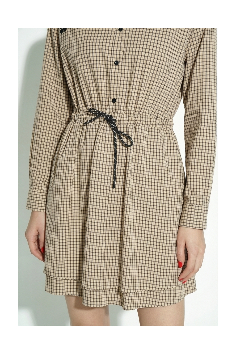 Kris College beige checkered dress, made in Italy.