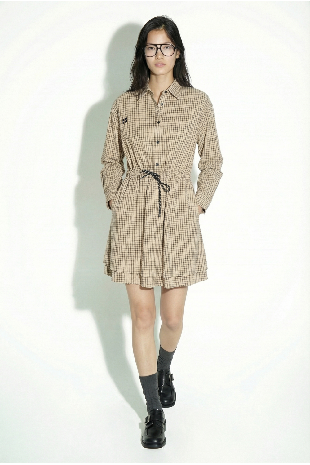 Kris College beige checkered dress, made in Italy.