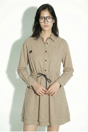 Kris College beige checkered dress, made in Italy.
