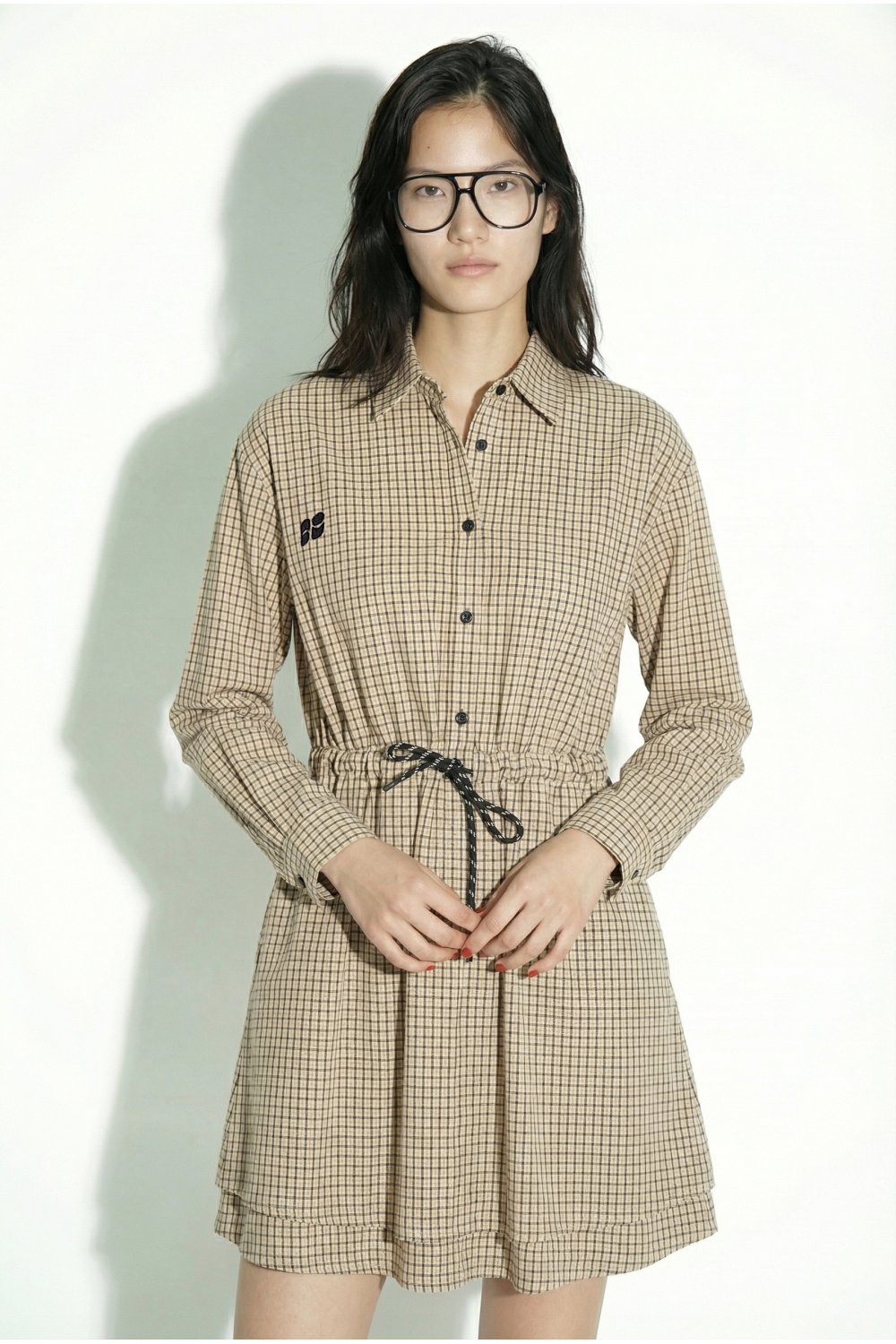 Kris College beige checkered dress, made in Italy.