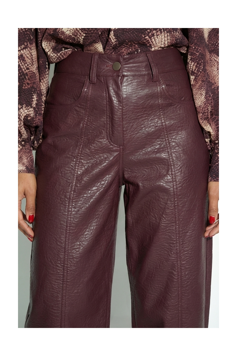Pantalon Raya leather bordeaux fabriqué en Italie