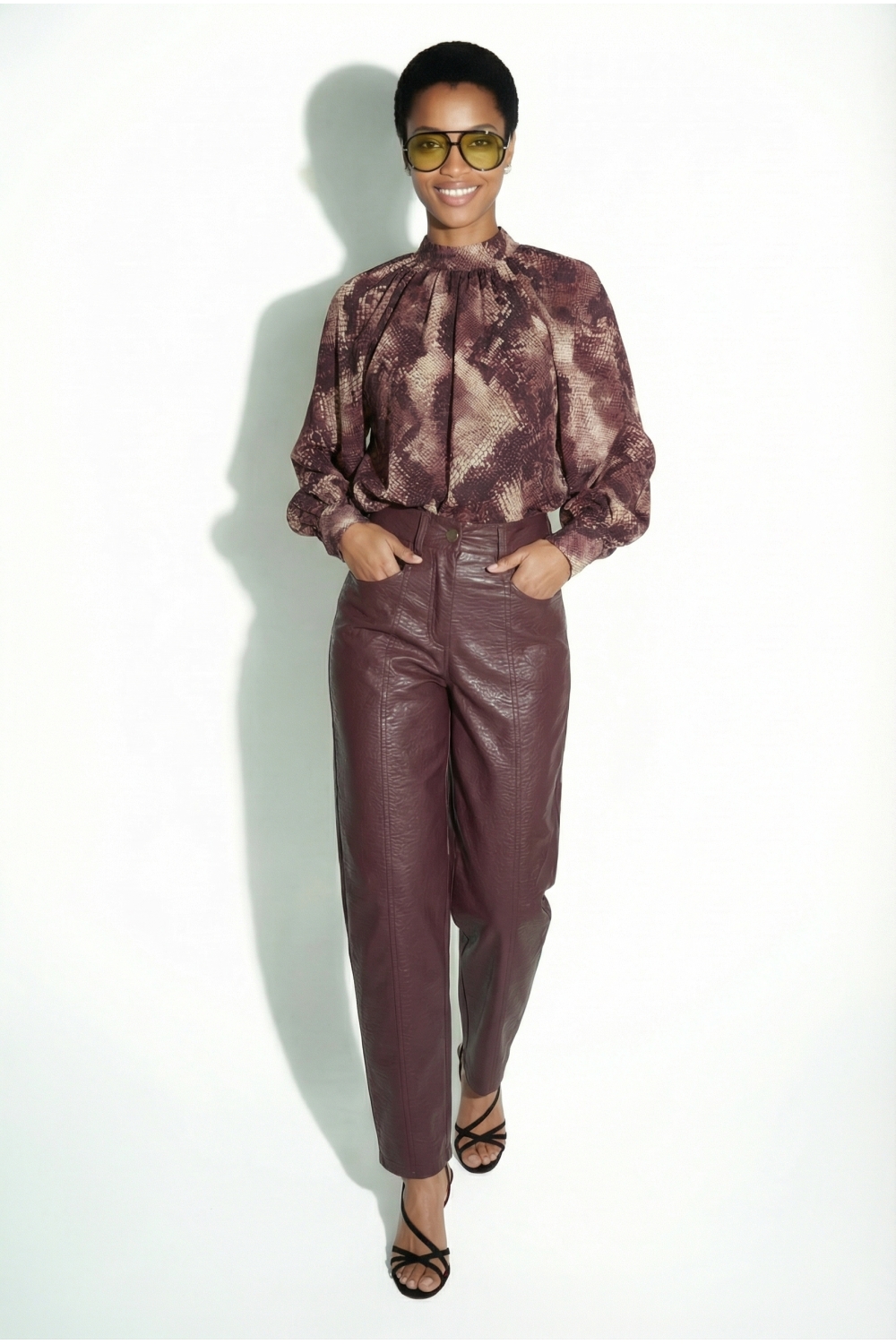 Pantalon Raya leather bordeaux fabriqué en Italie