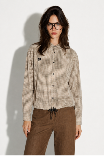 Chemise Clio Boxy à carreaux beige fabriqué en Italie
