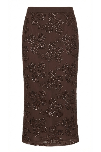 Chocoladebruine maxi-rok met pailletten, gemaakt in Italië