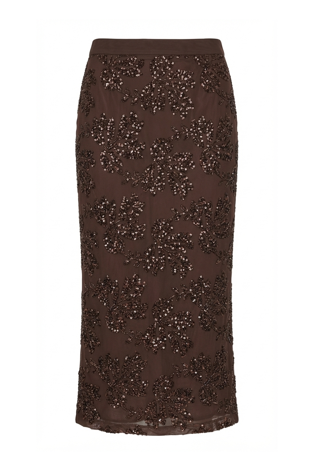 Chocoladebruine maxi-rok met pailletten, gemaakt in Italië