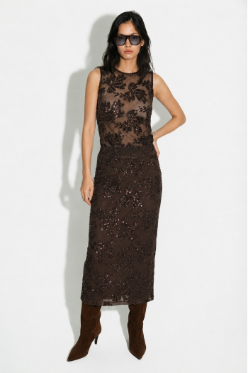 Maxi skirt à paillettes chocolat fabriquée en Italie