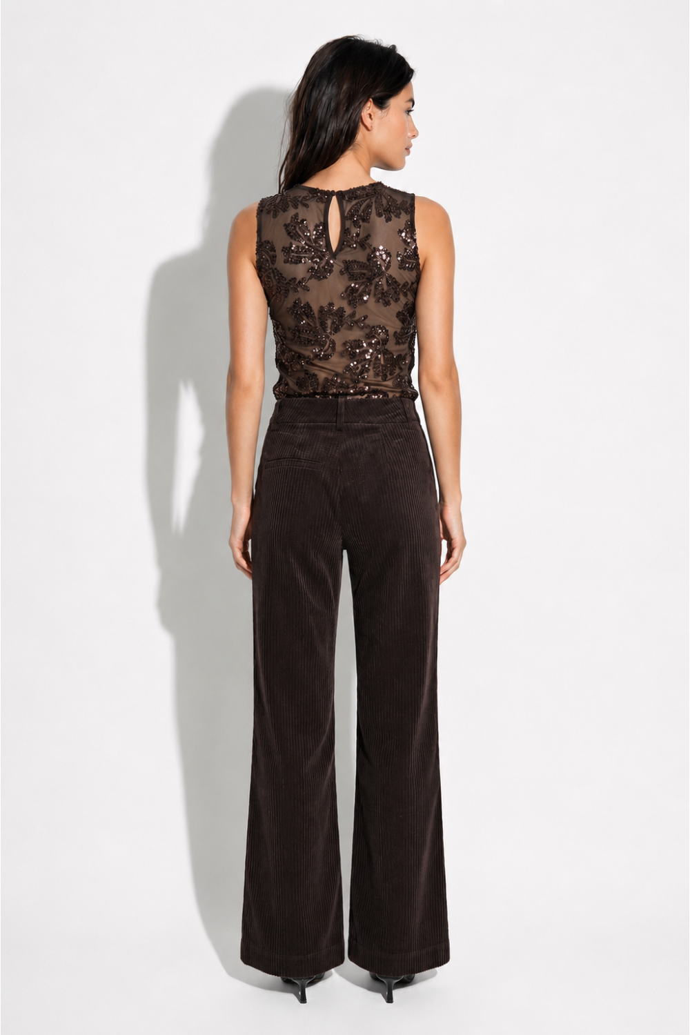 Chocolate-colored sequined top made in Italy