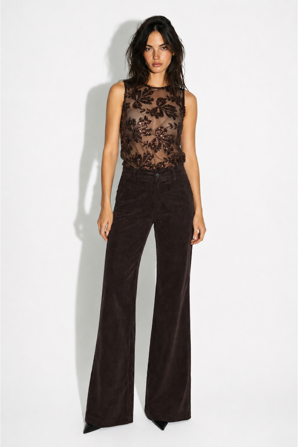 Chocolate-colored sequined top made in Italy