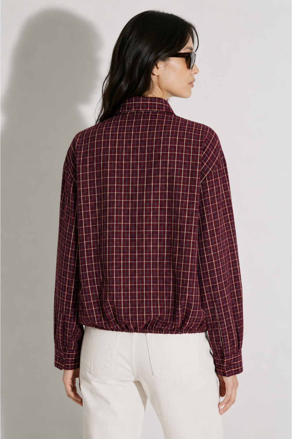 Clio Boxy-overhemd met bordeauxrode ruitjes, gemaakt in Italië