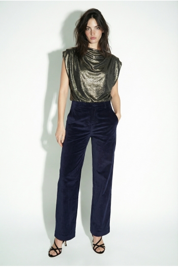Pantalon Anja Smoking velour Navy fabriqué en Italie