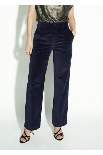 Anja Smoking-broek van velours in marineblauw, vervaardigd in Italië