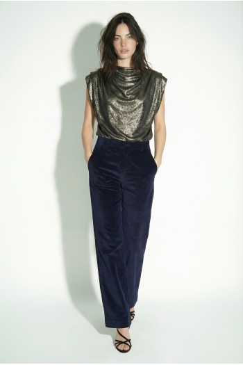 Anja Smoking-broek van velours in marineblauw, vervaardigd in Italië