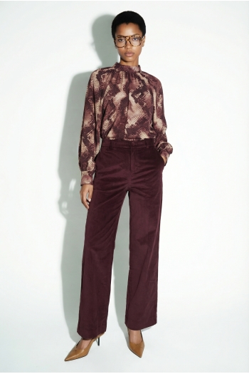 Pantalon Anja Smoking velour chocolat fabriqué en Italie