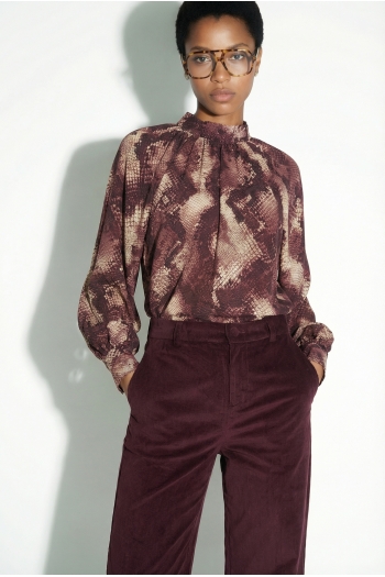 Pantalon Anja Smoking velour chocolat fabriqué en Italie