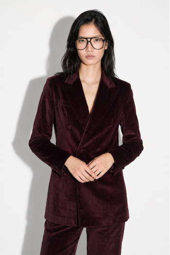 Chocolate-colored velvet Yves tuxedo blazer, made in Italy