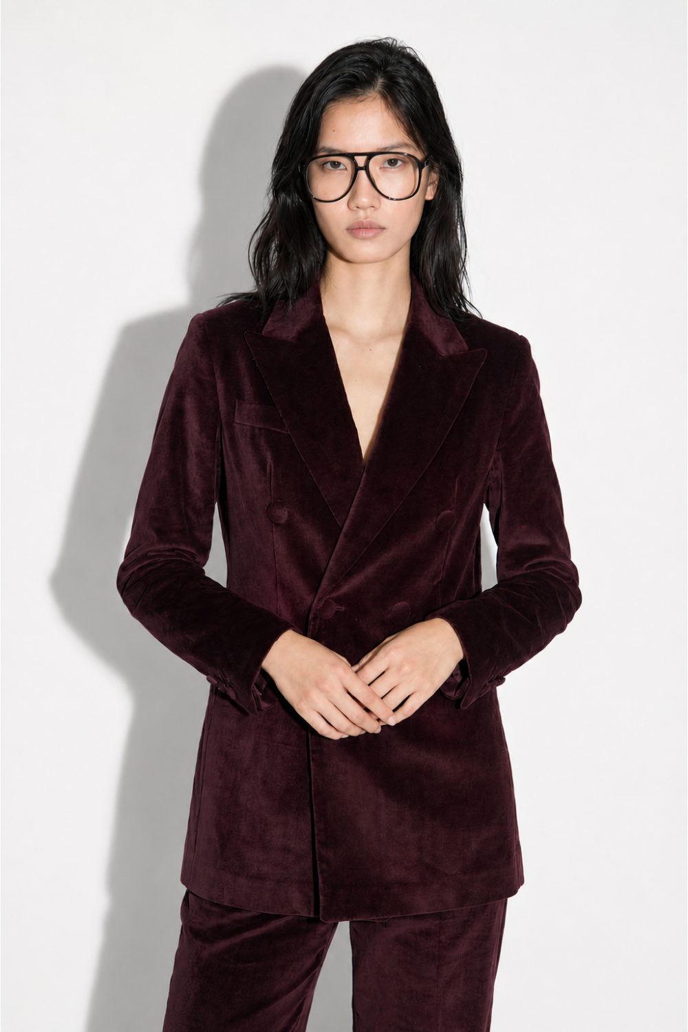 Chocolate-colored velvet Yves tuxedo blazer, made in Italy