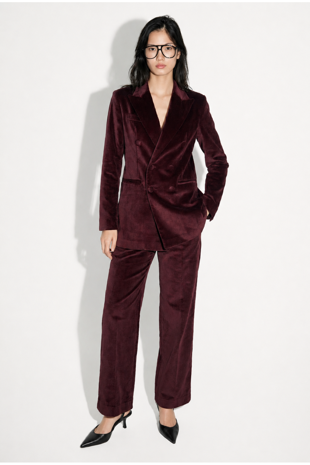 Chocolate-colored velvet Yves tuxedo blazer, made in Italy