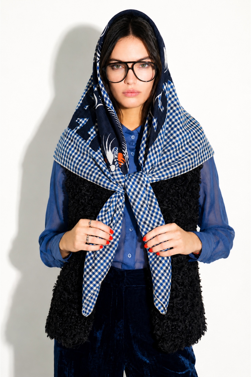 Hera Print Royal Houndstooth Scarf, Made in Italy