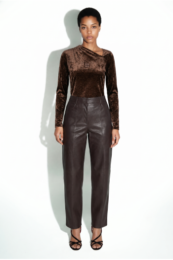 Lyra-blouse van fluweel, Alvaere, chocoladebruin, vervaardigd in Italië