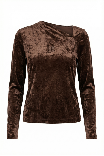 Lyra-blouse van fluweel, Alvaere, chocoladebruin, vervaardigd in Italië