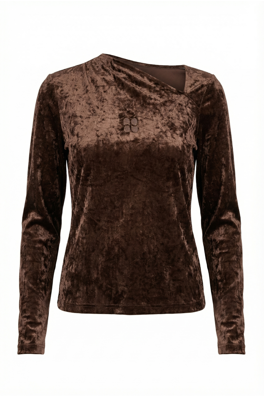 Lyra-blouse van fluweel, Alvaere, chocoladebruin, vervaardigd in Italië