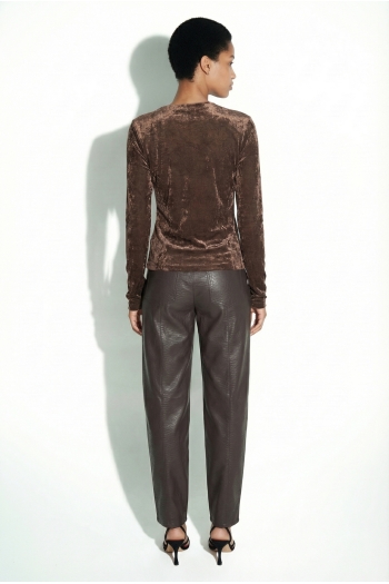 Lyra-blouse van fluweel, Alvaere, chocoladebruin, vervaardigd in Italië