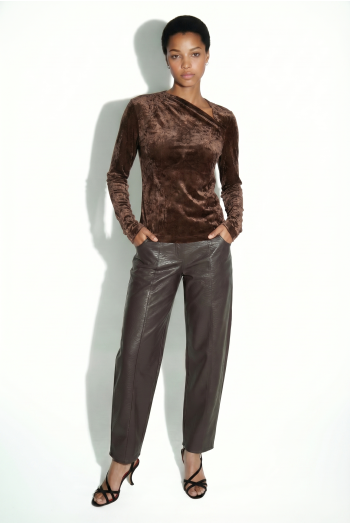 Lyra-blouse van fluweel, Alvaere, chocoladebruin, vervaardigd in Italië