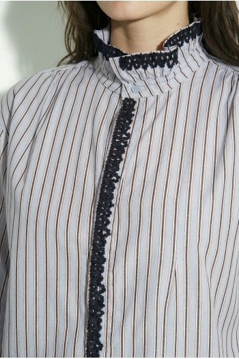 Chemise Malia Rayures et broderie en velour light blue fabriqué en Italie