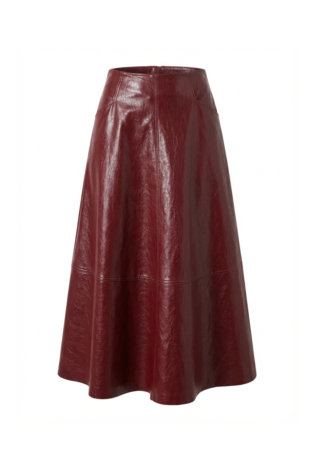 Bordeauxrode vinyl maxi-rok, gemaakt in Italië