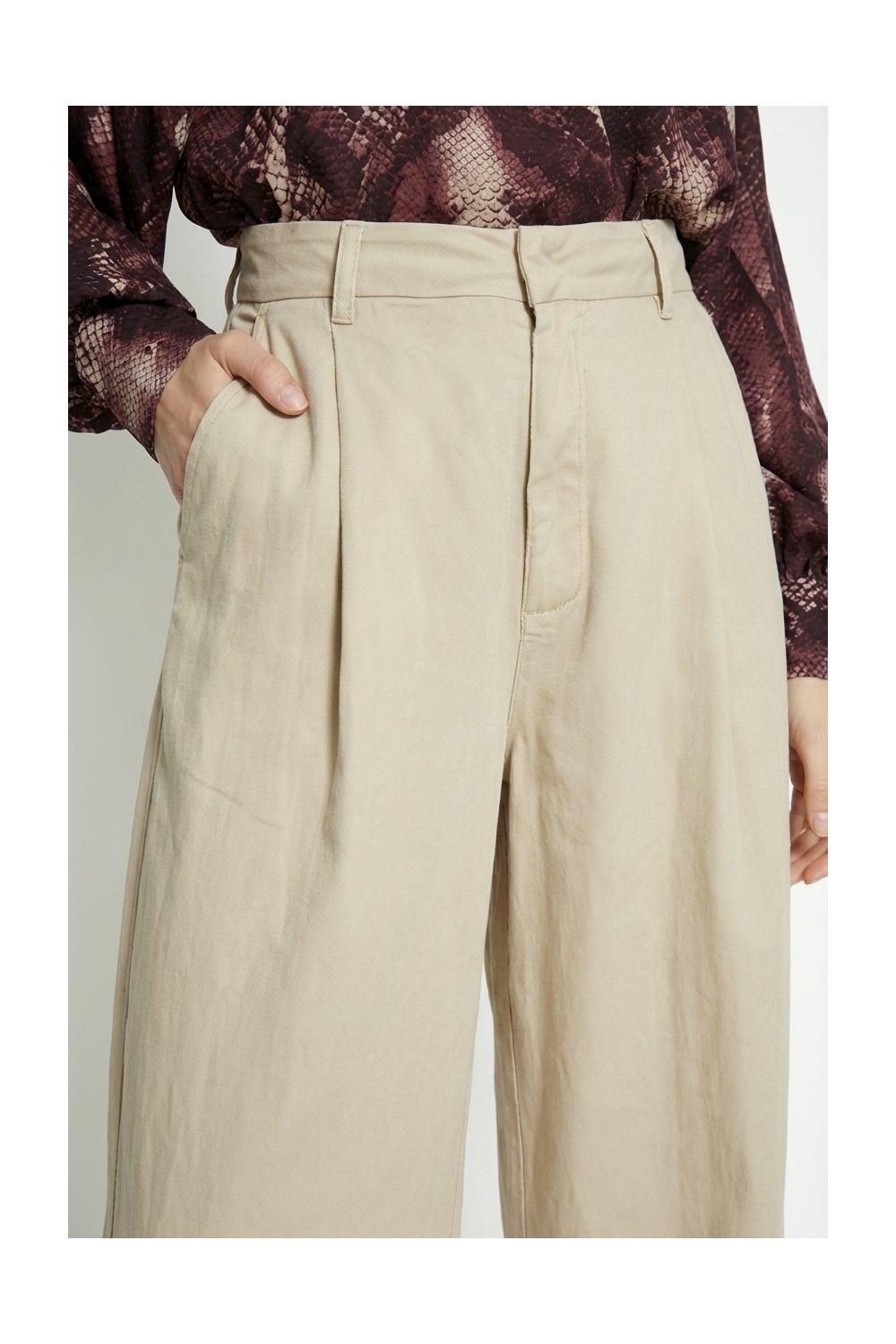 Beige Rio-broek van lyocell, gemaakt in Italië