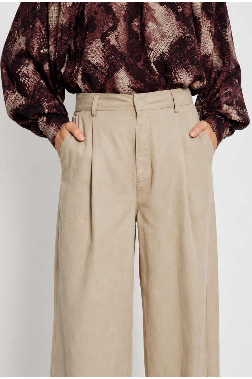 Beige Rio-broek van lyocell, gemaakt in Italië