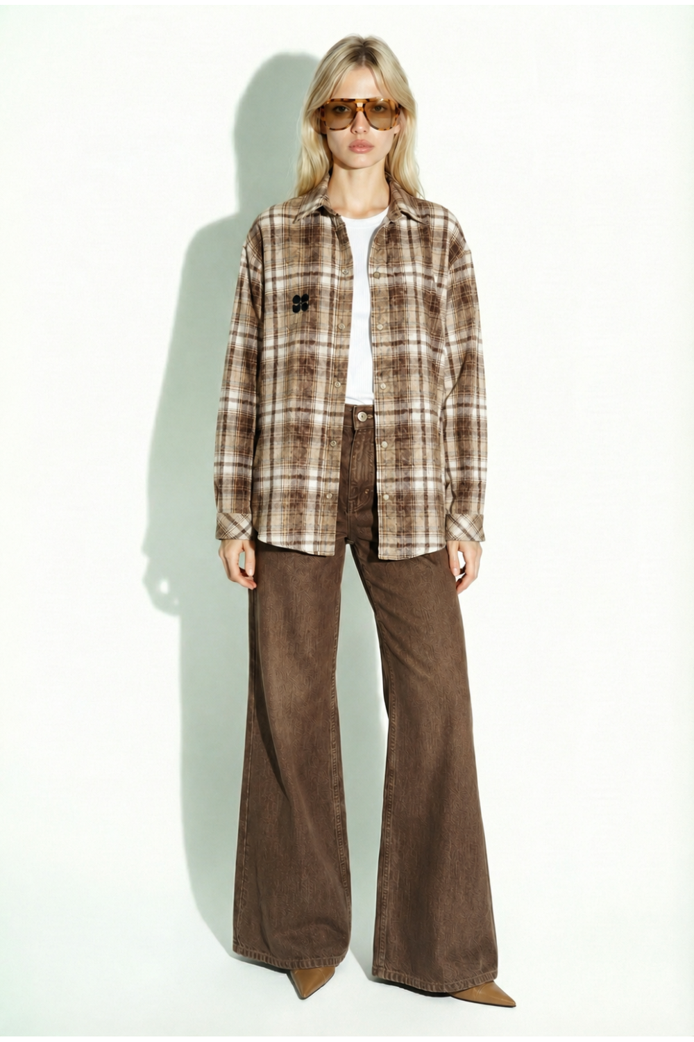 Chemise Harper used carreaux broderie Panthère chocolat fabriqué en Italie