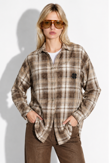 Chemise Harper used carreaux broderie Panthère chocolat fabriqué en Italie