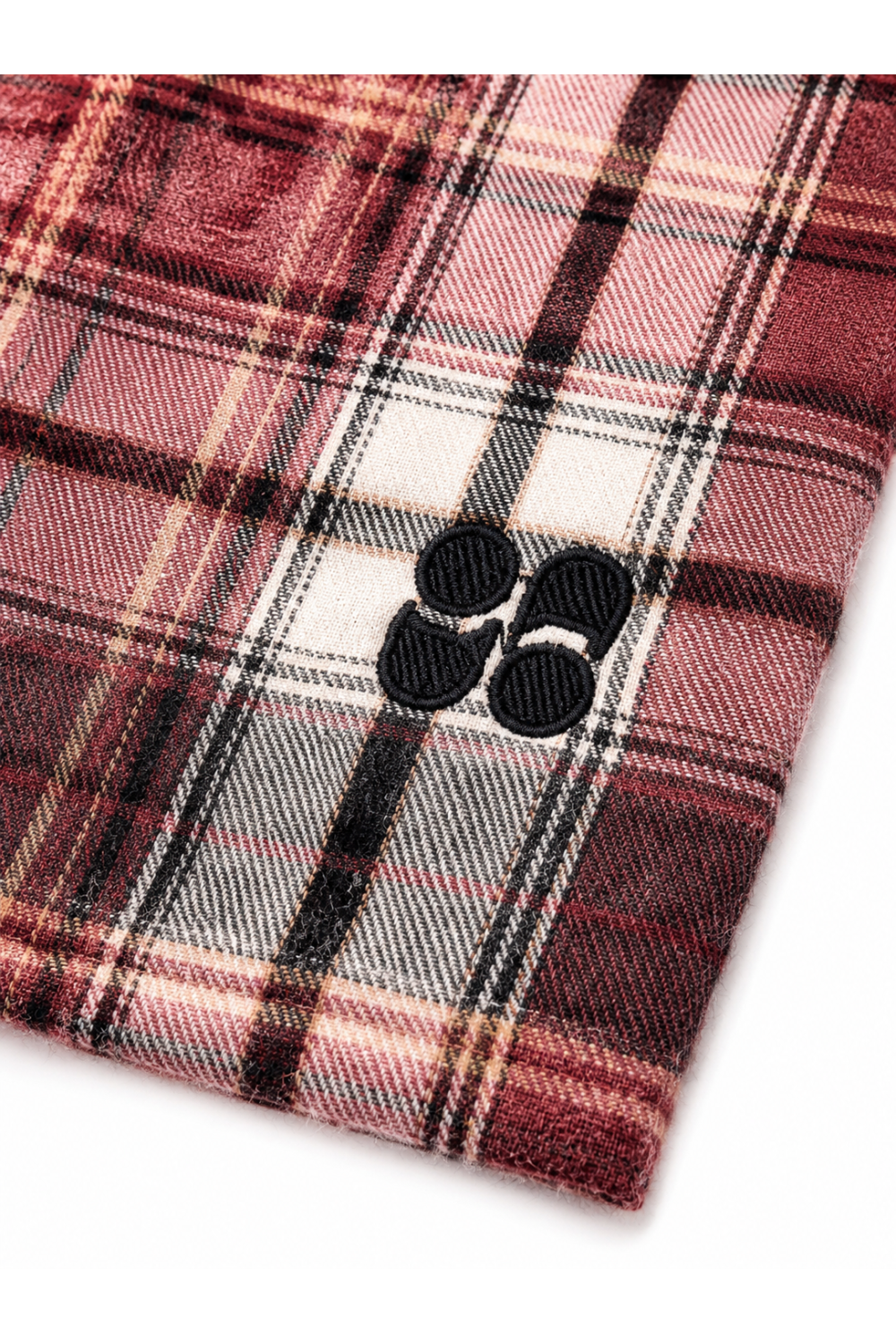 Chemise Harper used à carreaux bordeaux avec broderie panthère fabriquée en Italie.