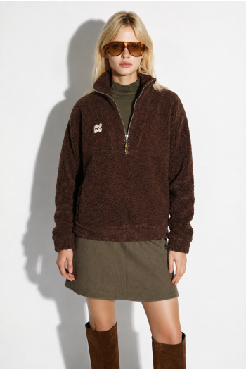 Sweatshirt Lucas Teddy Zip chocolat fabriqué en Italie