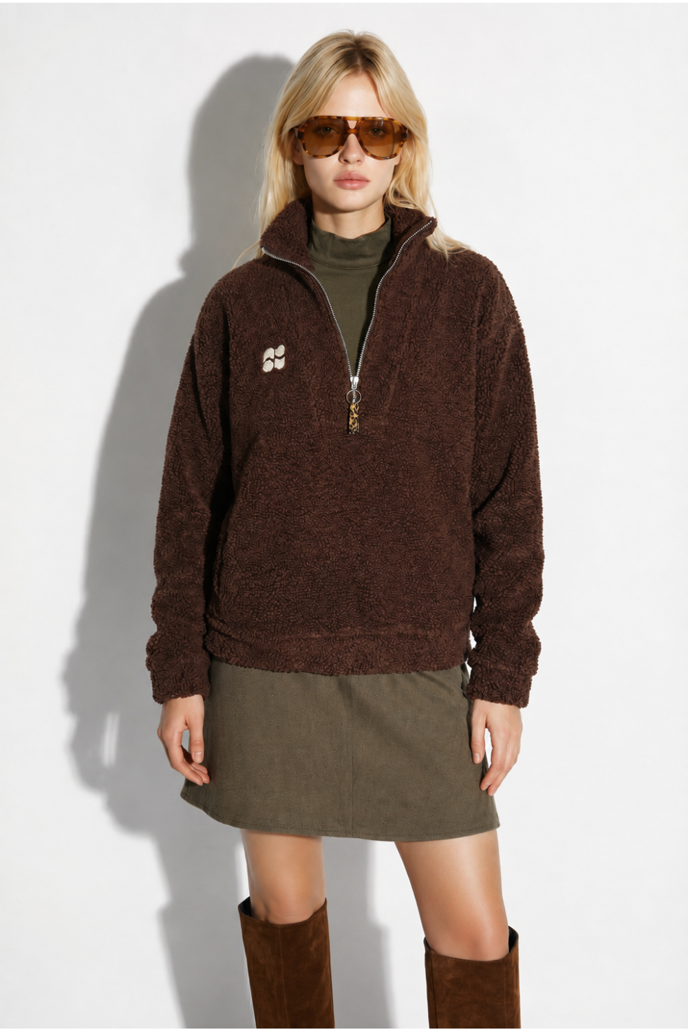 Sweatshirt Lucas Teddy Zip chocolat fabriqué en Italie