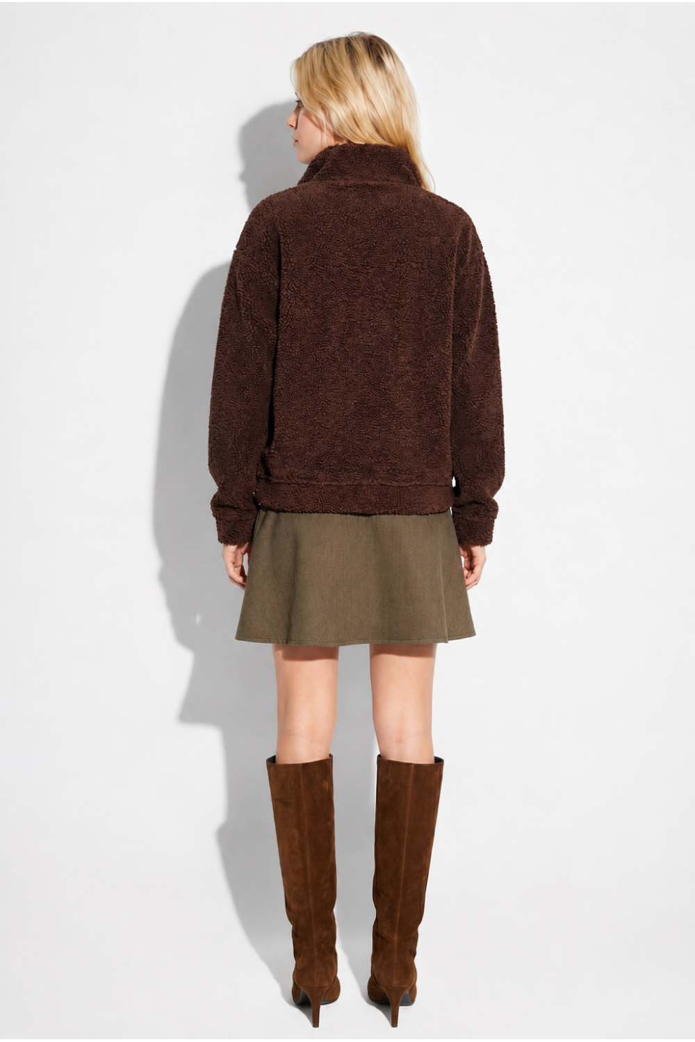 Sweatshirt Lucas Teddy Zip chocolat fabriqué en Italie