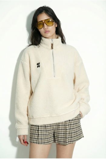 Sweatshirt Luca Teddy Zip naturel fabriqué en Italie.